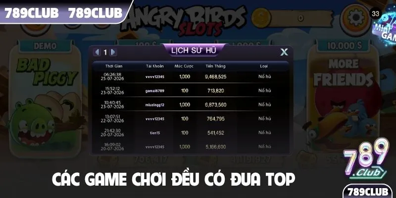 Các game chơi đều có đua top